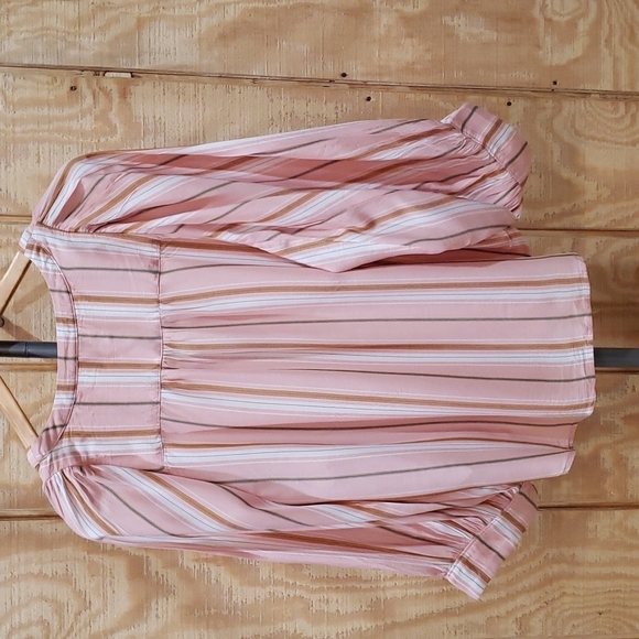 Anthropologie Maeve Brenda Stripe Balloon Sleeve V Neck Top Size S - Picture 4 of 5